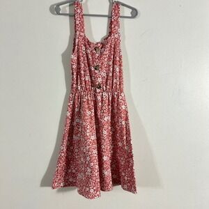 Glitter Girl Floral Sundress Kids Size 7 Red White Button Front Elastic Waist